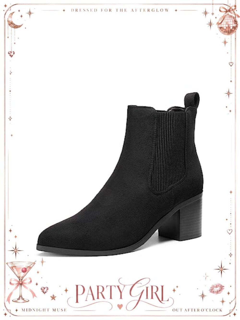 Women's Pointed Toe Chelsea Ankle Boots Faux Leather Chunky Block Heel